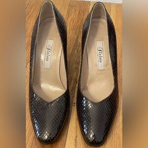 STELVIO brown leather snake skin shoes pumps heels 38 1/2 8